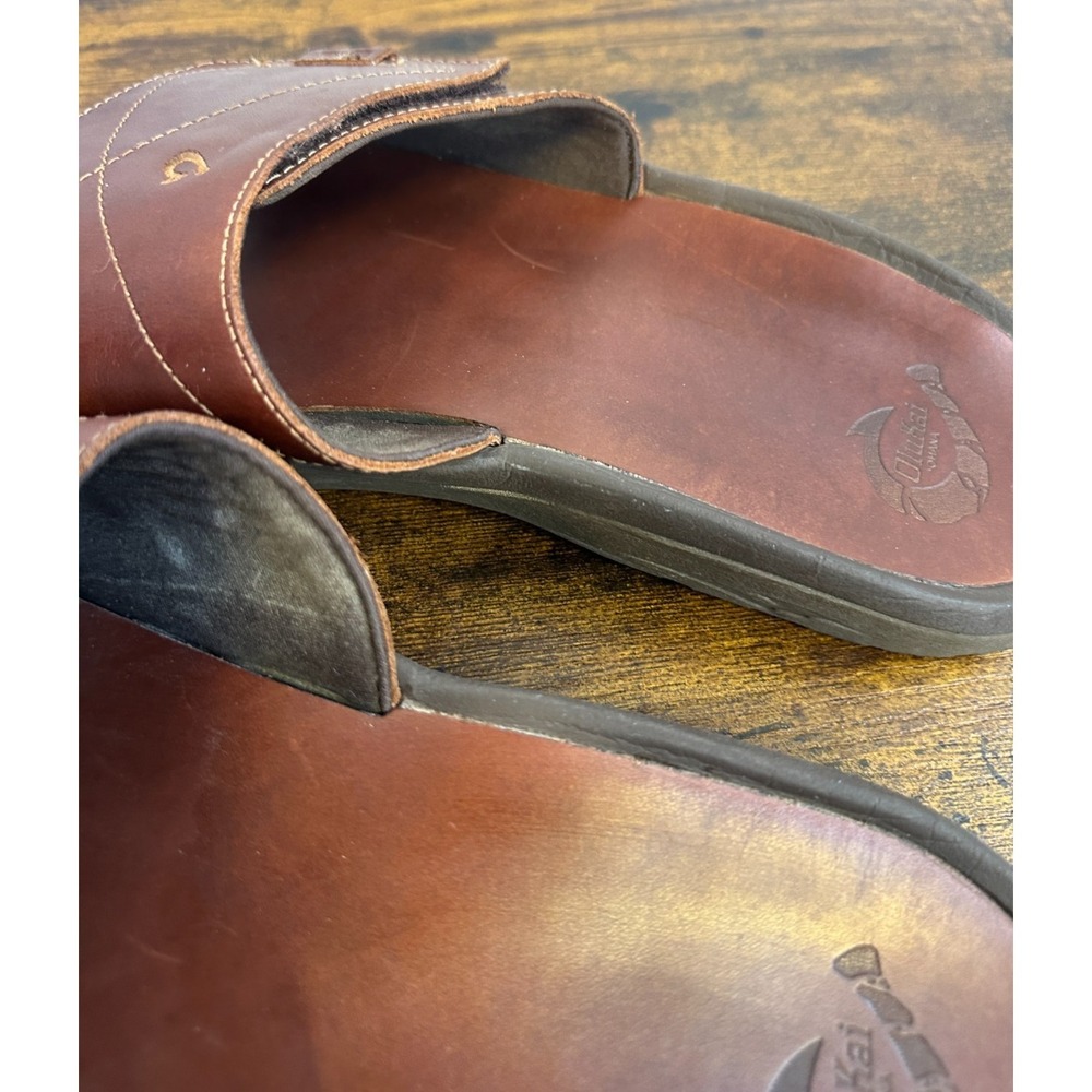 OluKai Ohana Leather Slide Mens 14 Brown Dark Wood Sandals 10137-4848 EUR 47 - Picture 8 of 14